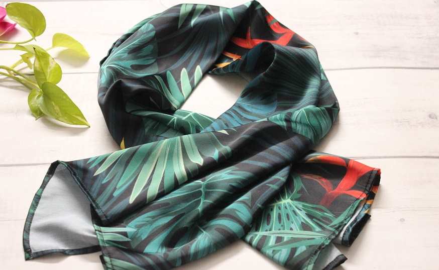 Gorgeous TROPICAL green satin scarf