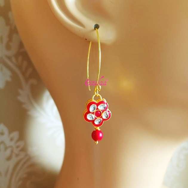 Gorgeous antique golden red kundan earrings