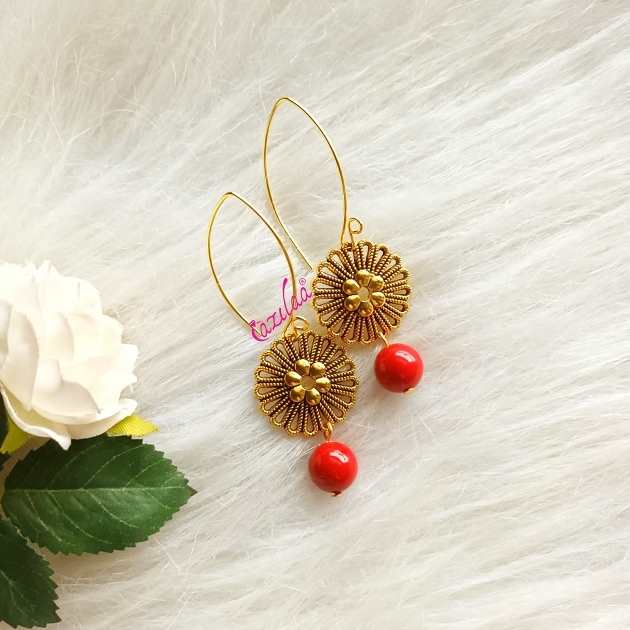 Gorgeous antique golden red pearl earrings