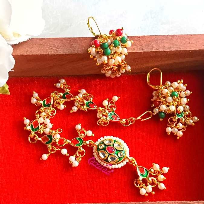 Gorgeous enamel hand painted multi gold tone Maang tikka set