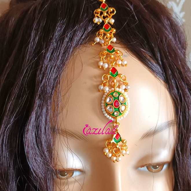 Gorgeous enamel hand painted multi gold tone Maang tikka set