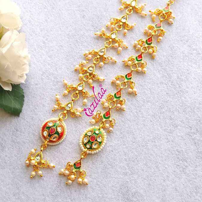 Gorgeous enamel hand painted multi gold tone Maang tikka set
