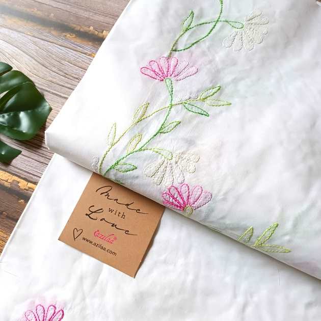 Gorgeous floral white cotton hand embroidered table cloth 01