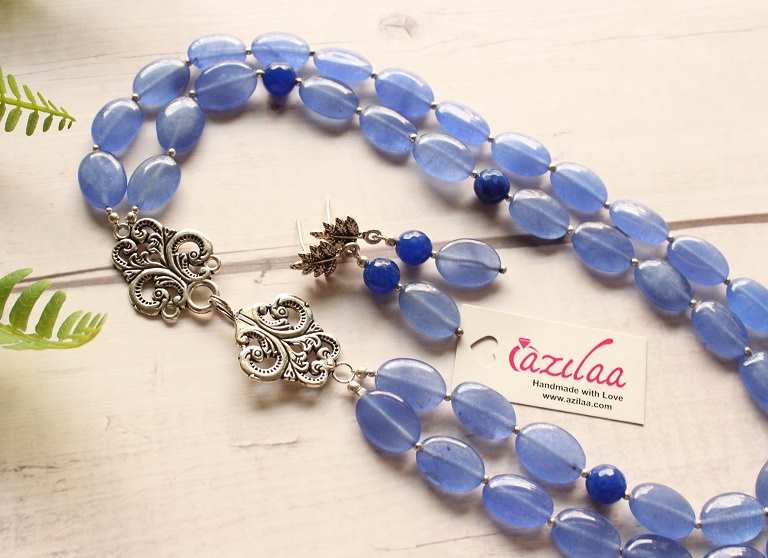 Gorgeous light blue Layered gemstone necklace earrings