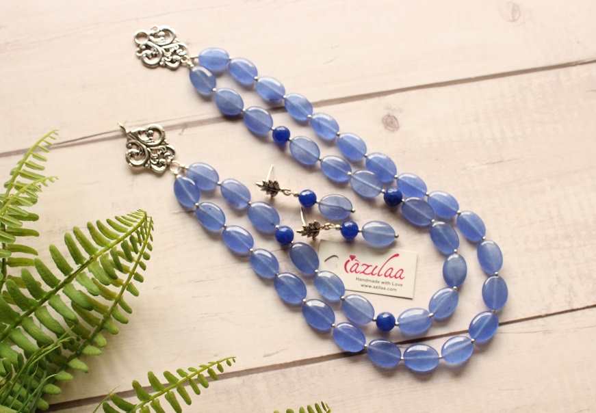 Gorgeous light blue Layered gemstone necklace earrings