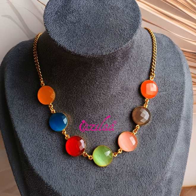 Gorgeous multi colours golden choker necklace 