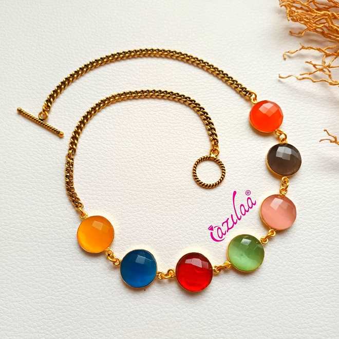Gorgeous multi colours golden choker necklace 