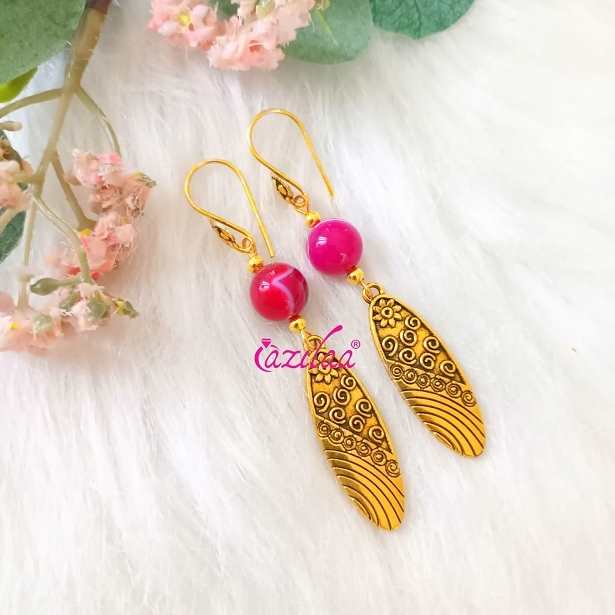 Gorgeous pink agate golden charm earrings