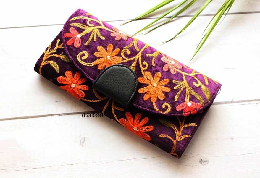 Gorgeous purple velvet embroidery purse clutch bag