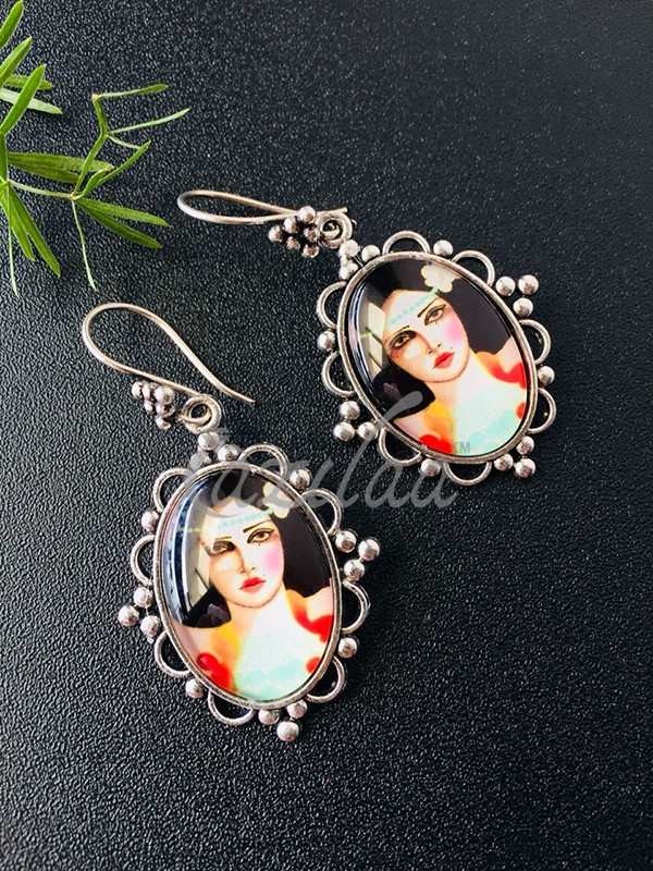 Gorgeous woman Abstract contemporary dangler designer earrings