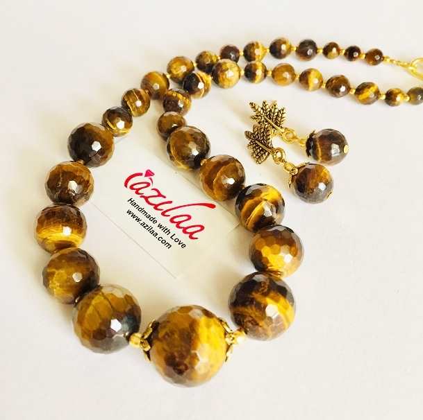 Tigress Statement Tiger eye gemstone necklace earrings set