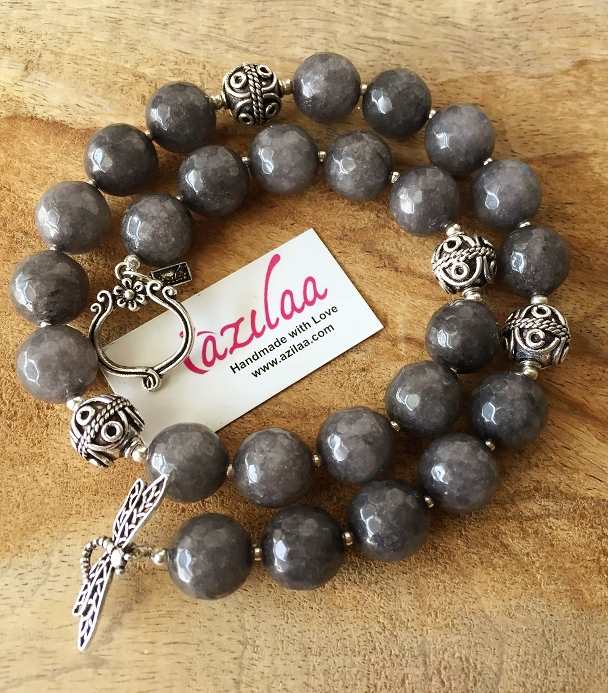 Gray gemstone beaded handmade necklace set