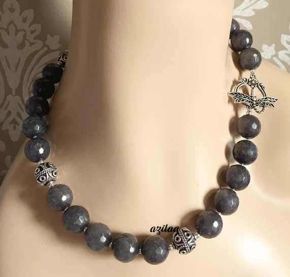 Gray gemstone beaded handmade necklace set