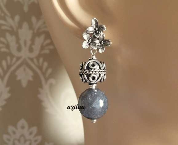 Gray gemstone beaded handmade necklace set