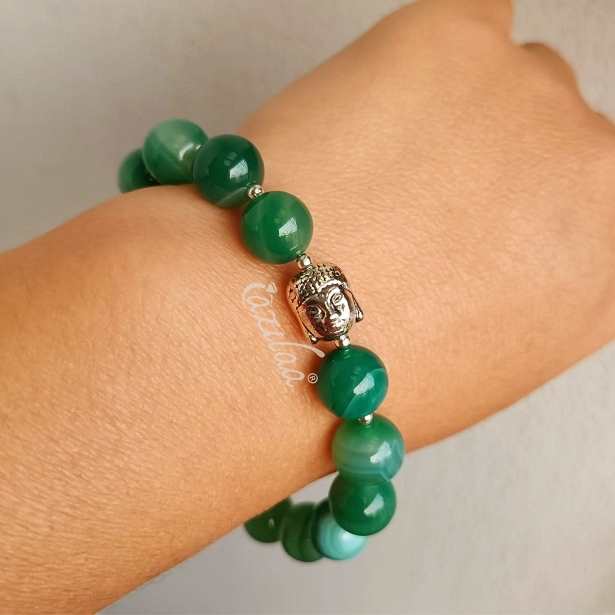Green Agate  buddha mantra gemstone beaded Bracelet 2 set