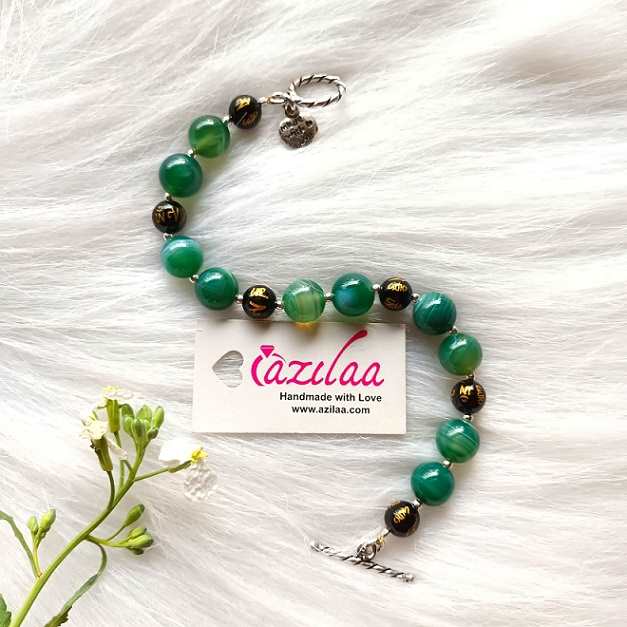 Green Agate  buddha mantra gemstone beaded Bracelet 2 set