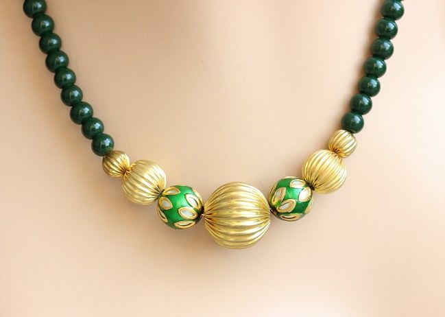 Green beads necklace jewelry, Green necklace earrings set