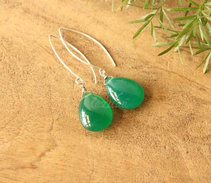 Green Chalcedony gemstone sterling silver handmade earrings