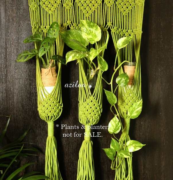 Green ECO friendly boho cotton macrame handmade plant hanger 1pc