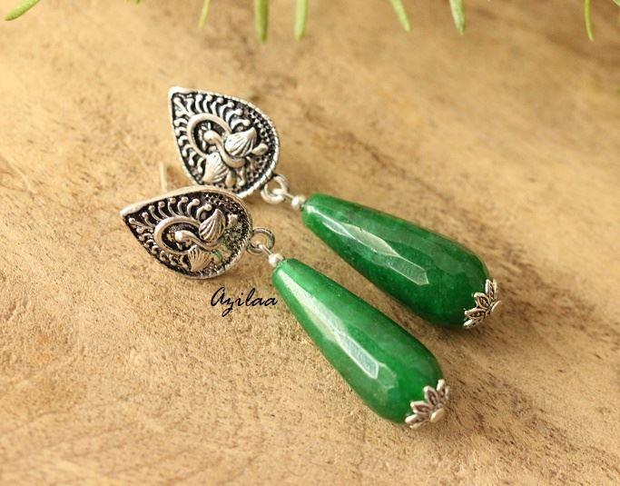 Green Ethnic Statement Gemstone artisan handmade necklace set