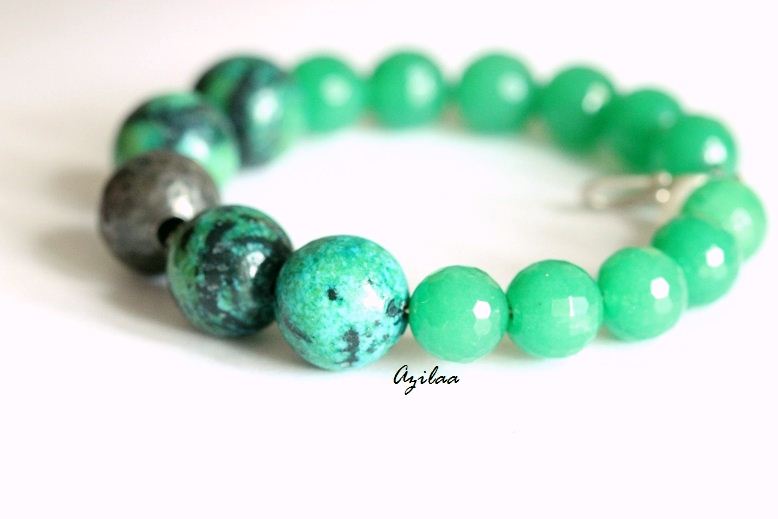 Green Gemstone  Silver beaded Handmade Bracelet
