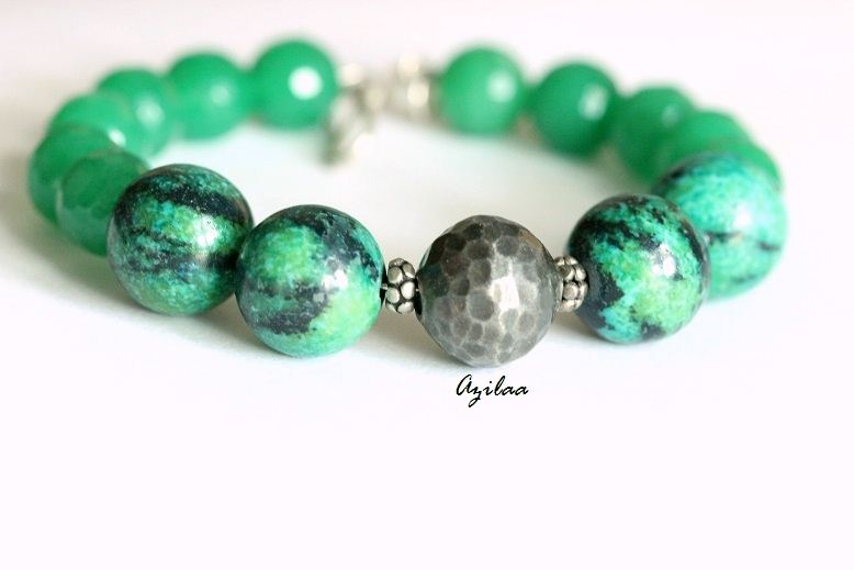 Green Gemstone  Silver beaded Handmade Bracelet