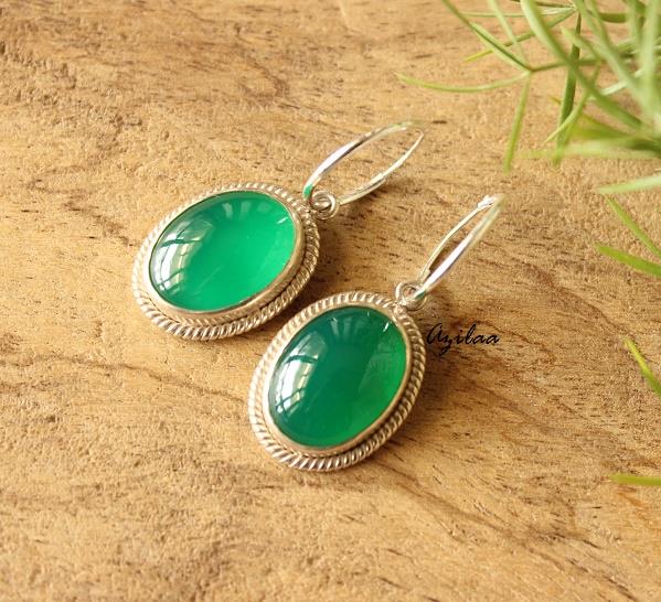 Green Onyx Sterling silver gemstone hoop earrings