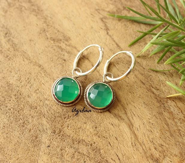 Green Onyx Sterling silver gemstone hoop earrings