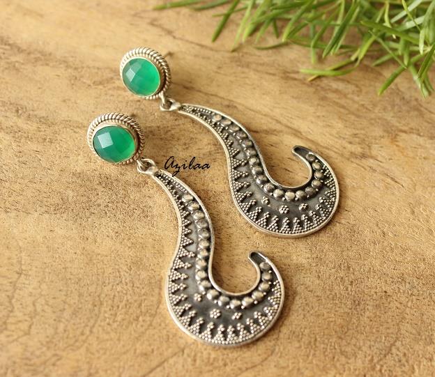 Green Onyx Sterling silver gemstone stud post earrings