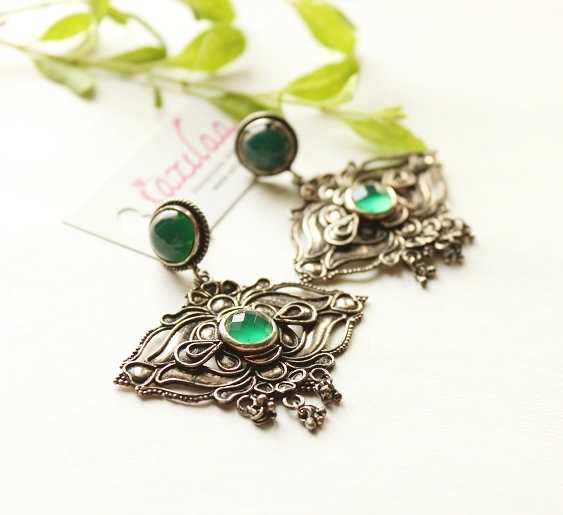Green Onyx silver earrings, Designer sterling silver earrings