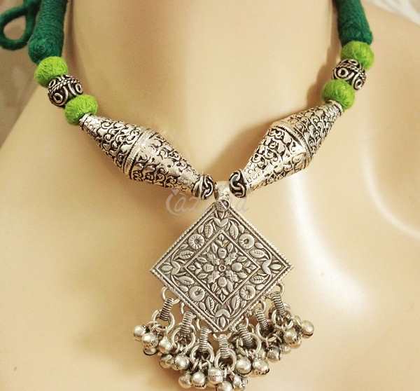 Green Statement  pendant designer handmade necklace