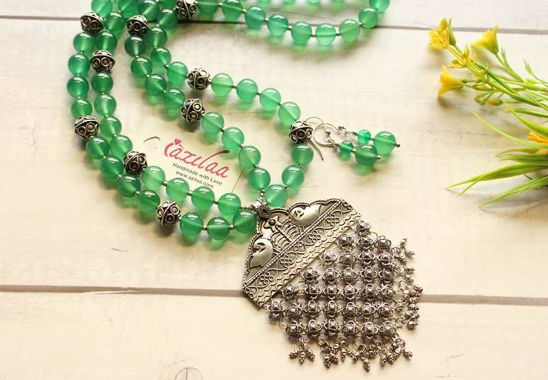 Green Tribal Artisan sterling silver handmade gemstone necklace