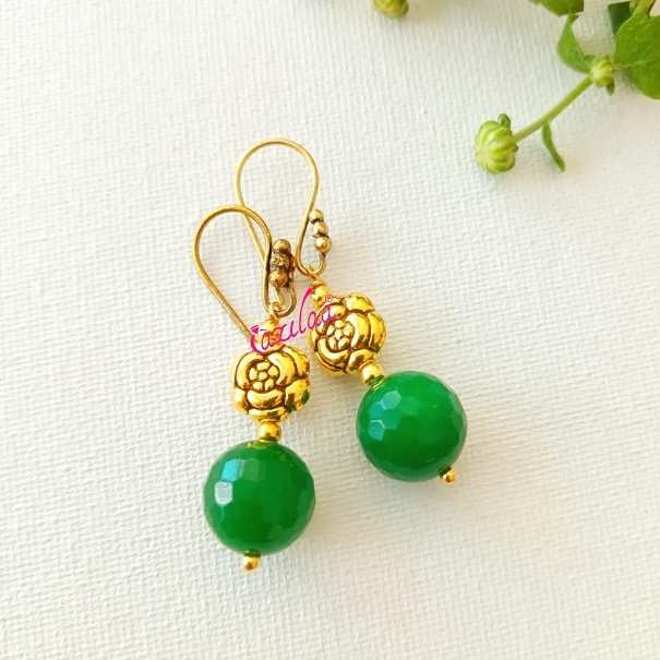 Green beaded dangler antique golden earrings