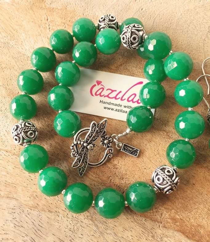 Green gemstone beaded handmade necklace set
