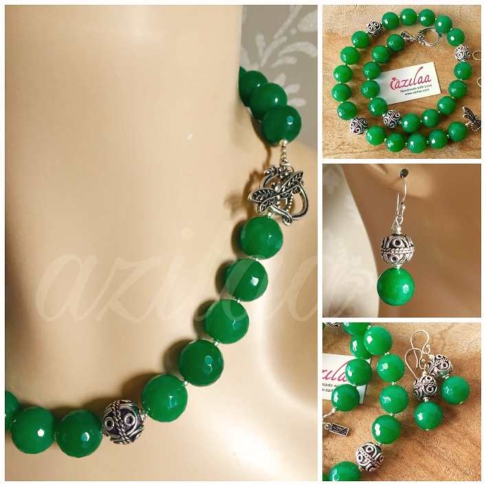 Green gemstone beaded handmade necklace set