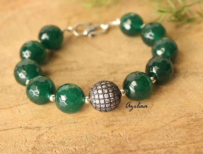 Green gemstone cz beaded handmade bracelet