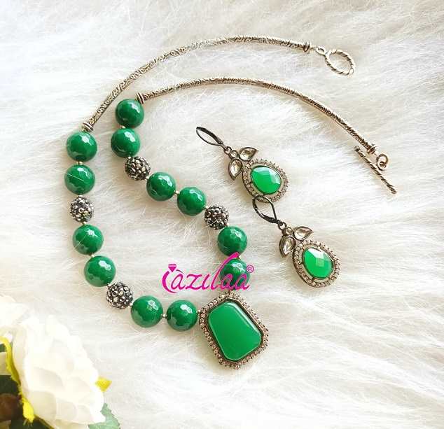 Green gemstone cz pendant  necklace earrings