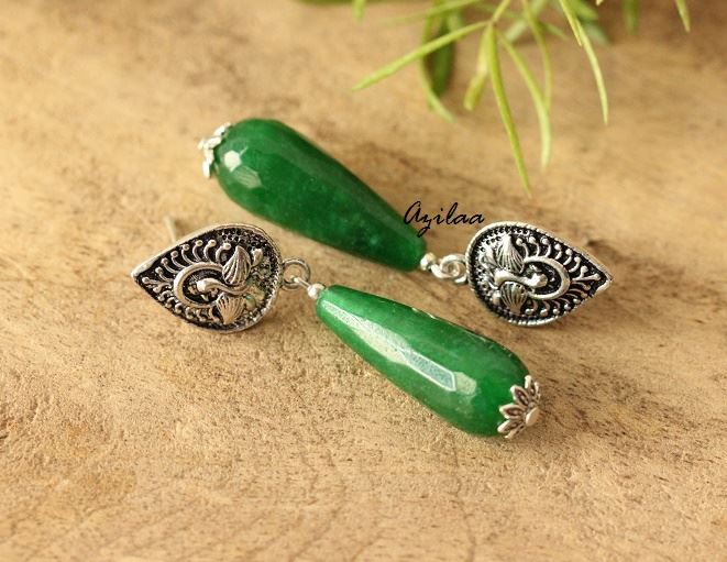 Green gemstone silver plated post earrings