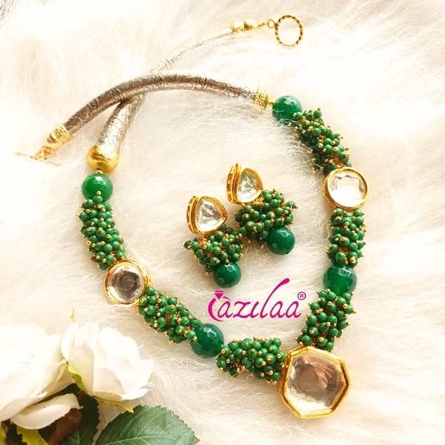 Green kundan designer dual tone necklace set