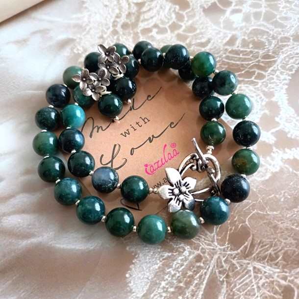 Green moss agate gemstone designer beaded necklace set 