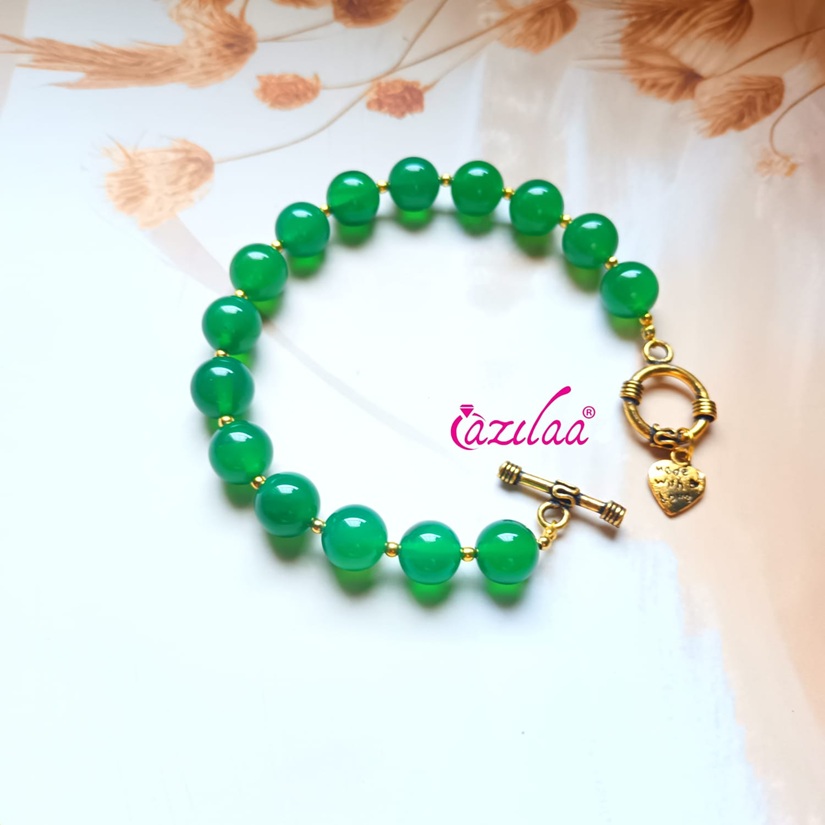 Green onyx antique golden bracelet earring gemstone beaded set