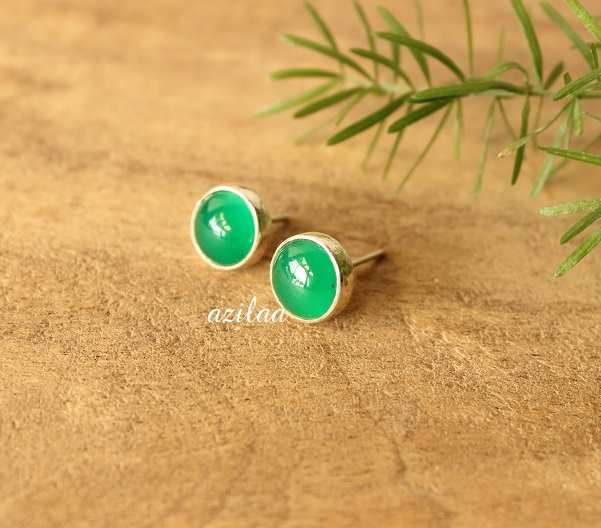 Green onyx gemstone sterling silver earrings handmade