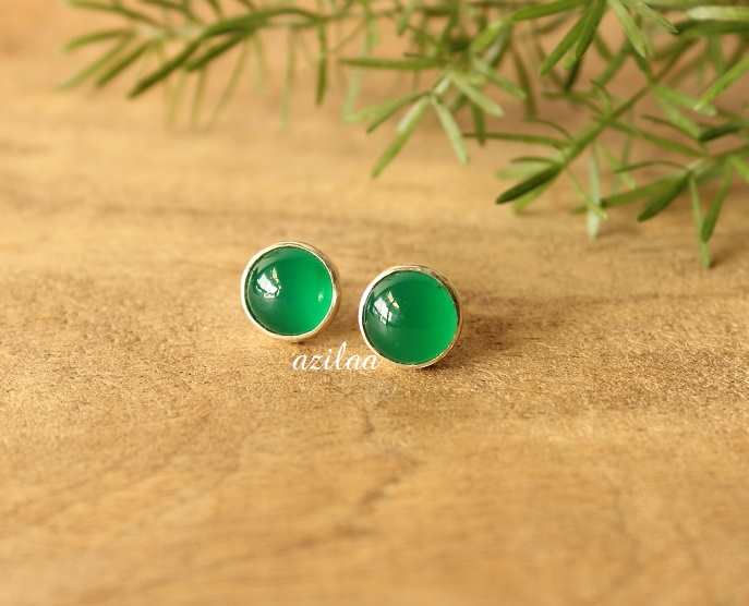 Green onyx gemstone sterling silver earrings handmade