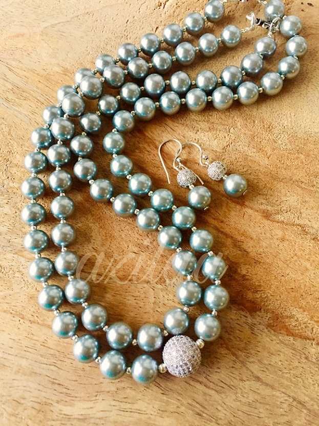 Grey shell Pearl designer necklace earrings set