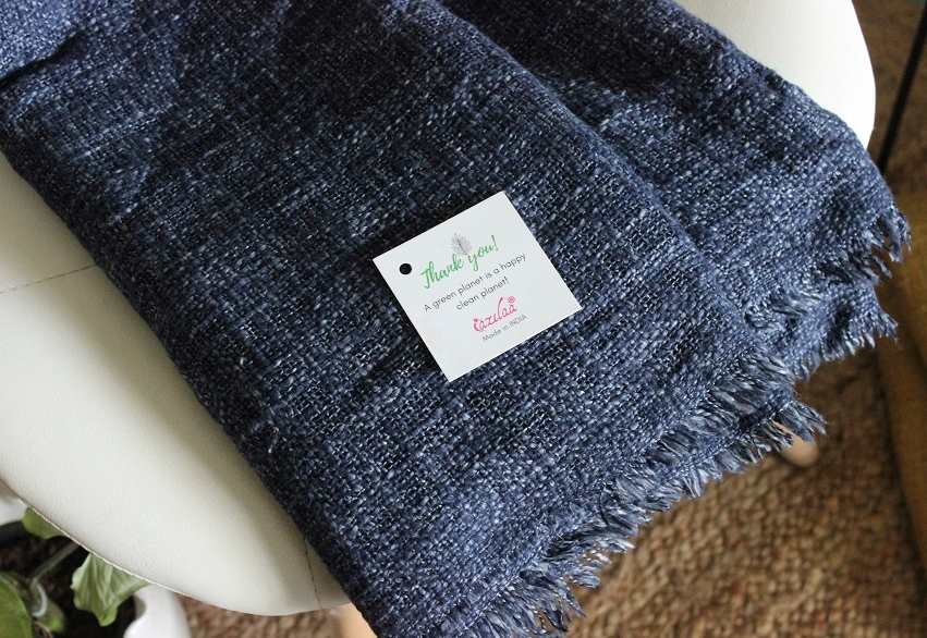 Handloom Blue color soft woven throw blanket