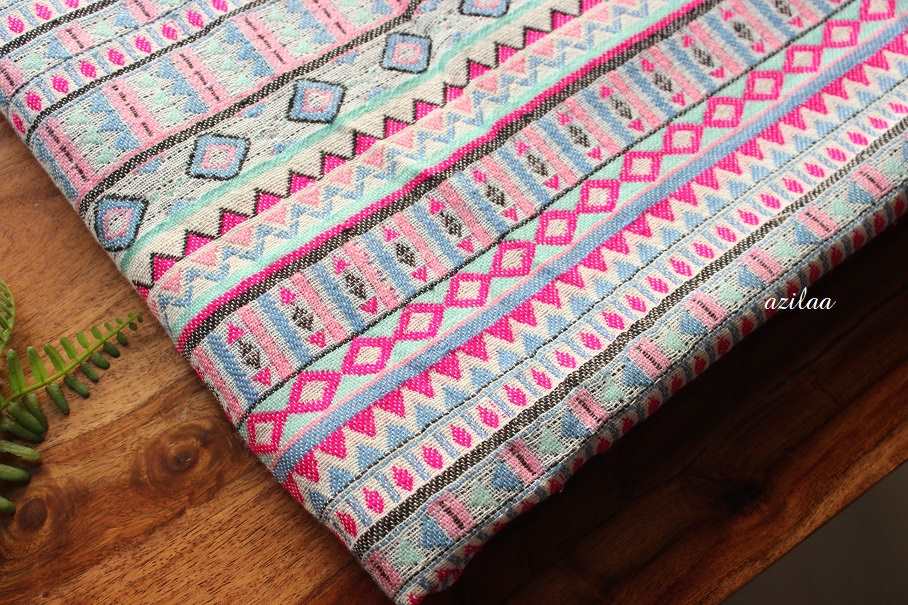 Handloom pink Blue woven bed cover 