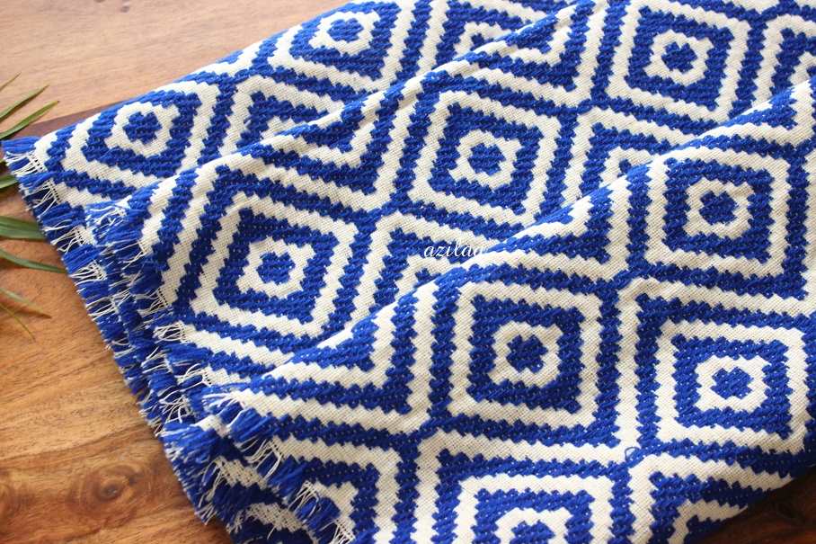 Handloom Blue white woven throw blanket