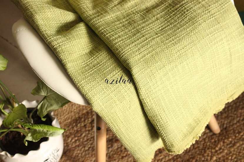 Handloom Pistachio green color soft woven throw blanket