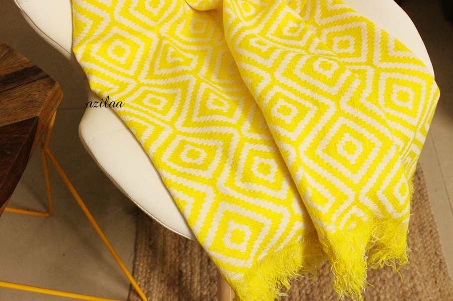 Handloom YELLOW  white woven throw blanket