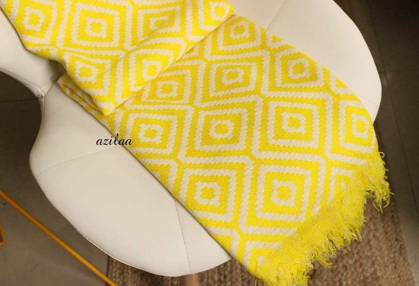 Handloom YELLOW  white woven throw blanket
